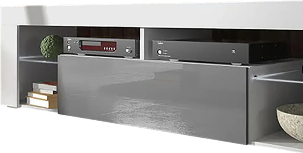 Selsey TV-Schrank BIANKO TV-Lowboard Weiß Matt/Grau Hochglanz 140 Cm Mit LED-Beleuchtung – Bild 3