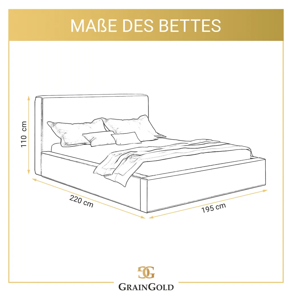 GRAINGOLD Samtbett 180x200 Cm Silvio, Doppelbett Mit Bettkasten Und Lattenrost - Beige – Bild 3