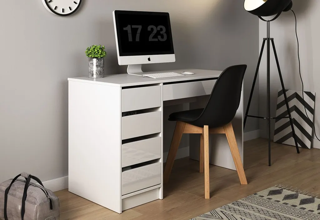 Schminktisch LADA, Frisietisch, Schminkkommode, Kosmetiktisch, 120x75x55, Weiß/Weiß Glanz