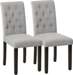 SONGMICS 2er Set Esszimmerstühle, Küchenstühle, Polsterstühle, Beine Aus Massivholz, Hohe Rückenlehne, Bezug Aus Baumwoll-Leinen-Mischgewebe, Hellgrau LDC027G01