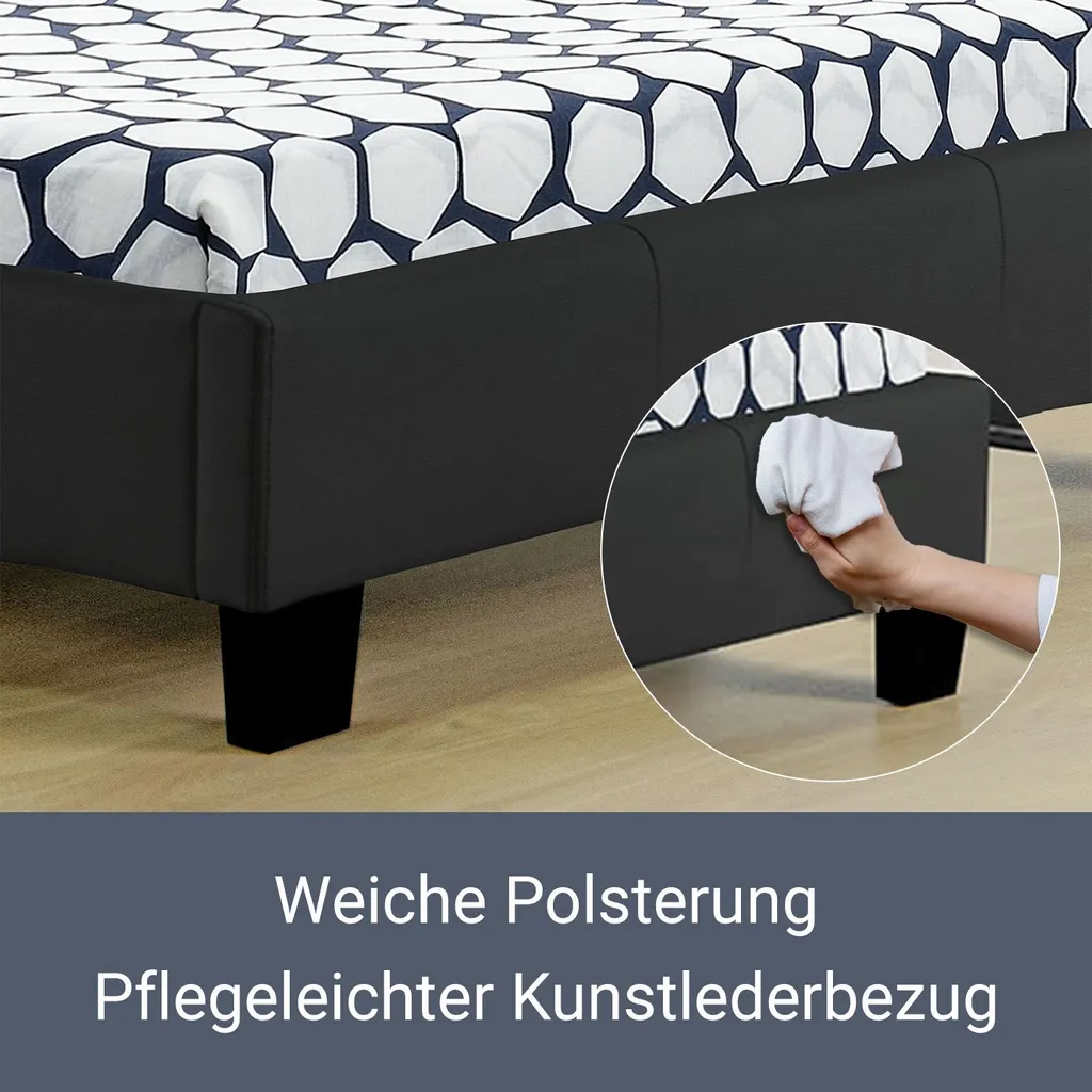 Juskys Polsterbett Verona 90 X 200 Cm Schwarz – Bettgestell Inkl. LED-Beleuchtung, Lattenrost & Kopfteil – Bett Mit Holzgestell & Kunstleder-Bezug – Bild 4