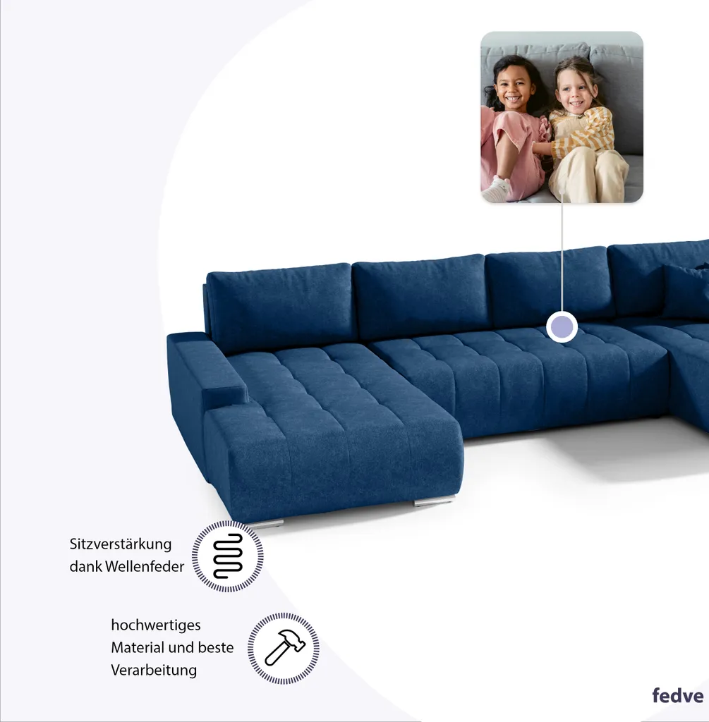 FEDVE Ecksofa Big Sofa Eckcouch Mit Schlaffunktion DHAKA U Form Couch Sofagarnitur – Bild 6