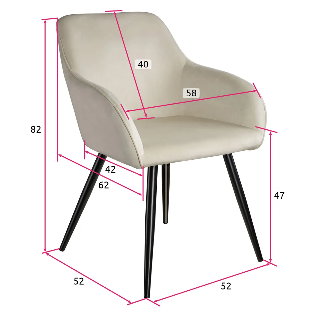 Tectake 4er Set Stuhl Marilyn Samtoptik, Schwarze Stuhlbeine - Crème/schwarz – Bild 3