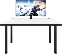 Gaming Tisch CODE X1, Computertisch, Gametisch, PC Tisch Schreibtisch , 135x73-76x65, Weiß/schwarze Beine