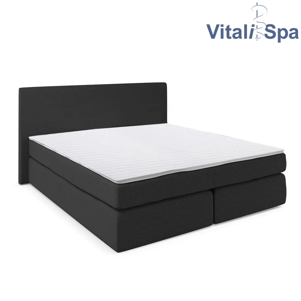 VitaliSpa Boxspringbett Schwarz Mit Topper 180x200 Möbelstoff