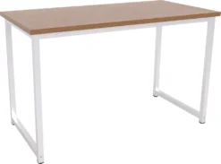 SVITA Uni Bürotisch Eiche-Optik Weiße Metall-Beine Computertisch Schreibtisch Arbeitstisch PC Tisch