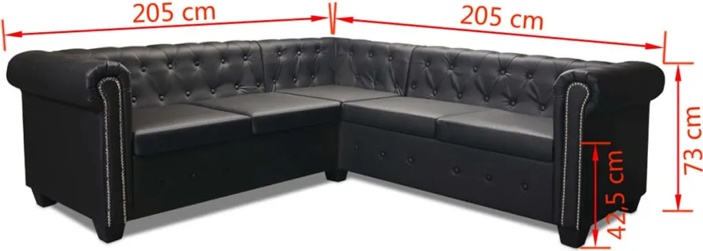 VidaXL Chesterfield Ecksofa 5-Sitzer Kunstleder Schwarz – Bild 7