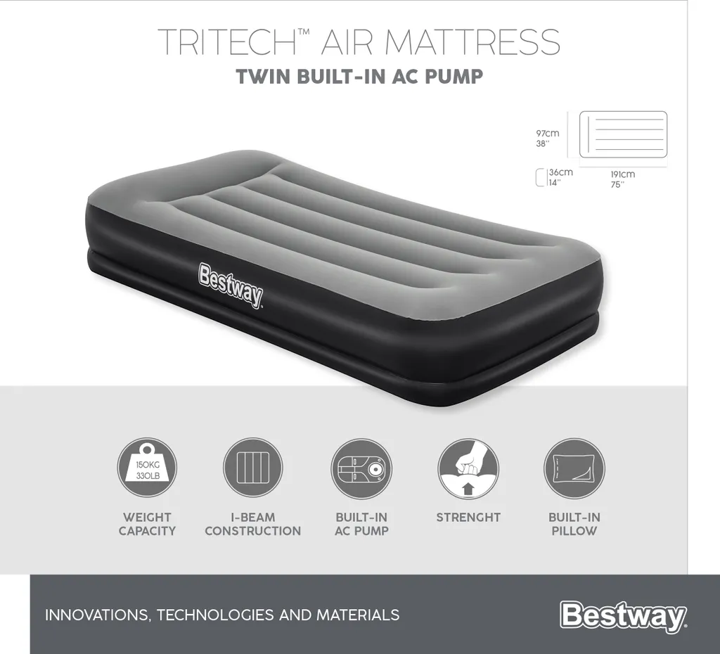 Bestway® TriTech™ Luftbett Vento Mit Integrierter Elektropumpe Single XL/Lo 191 X 97 X 36 Cm – Bild 18