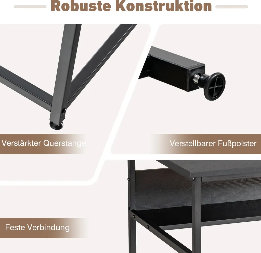 COSTWAY Computertisch Mit Offenem Regal Und CPU-Ständer, Multifunktionaler PC-Arbeitsplatz, Schreibtisch, 120 X 60 X 75 Cm, Schwarz – Bild 5