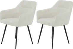 2er Set Esszimmerstuhl/Sessel Imke - Webstoff In Boucle Optik Weiß - Rundrohr Schwarz - 120kg Belastbar