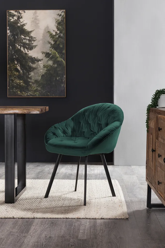 SalesFever Polsterstuhl 2er Set Mit Armlehnen | Stoffbezug In Samt-Optik | Gestell Metall Schwarz | Diamantsteppung | B 62 X T 66 X H 83 Cm | Grün – Bild 8