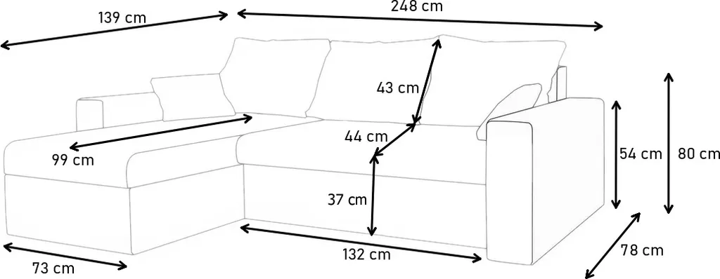 Ecksofa Mit Schlaffunktion VIVIANA, Sofa Mit Schlaffunktion, L-Form Couch, Eckcouch, 248x80x139 Sawana 05/Kissen Sawana 14 – Bild 2