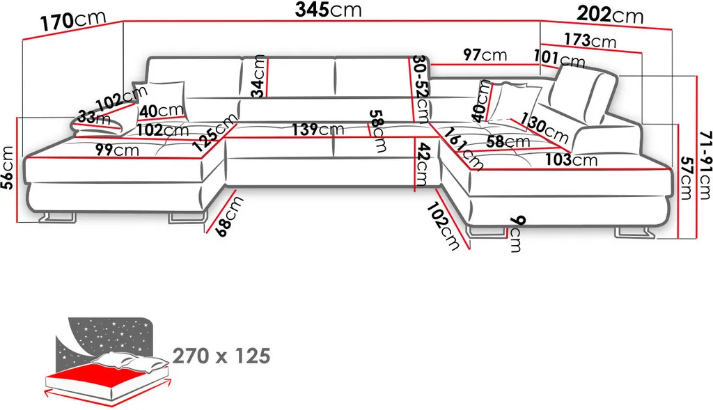 Mirjan24 Ecksofa Cotere Bis, Eckcouch Mit Bettkasten, U-Form Schlafsofa Vom Hersteller, Wohnlandschaft (Uttario Velvet 2979 + Senegal 825, Seite: Rechts) – Bild 8
