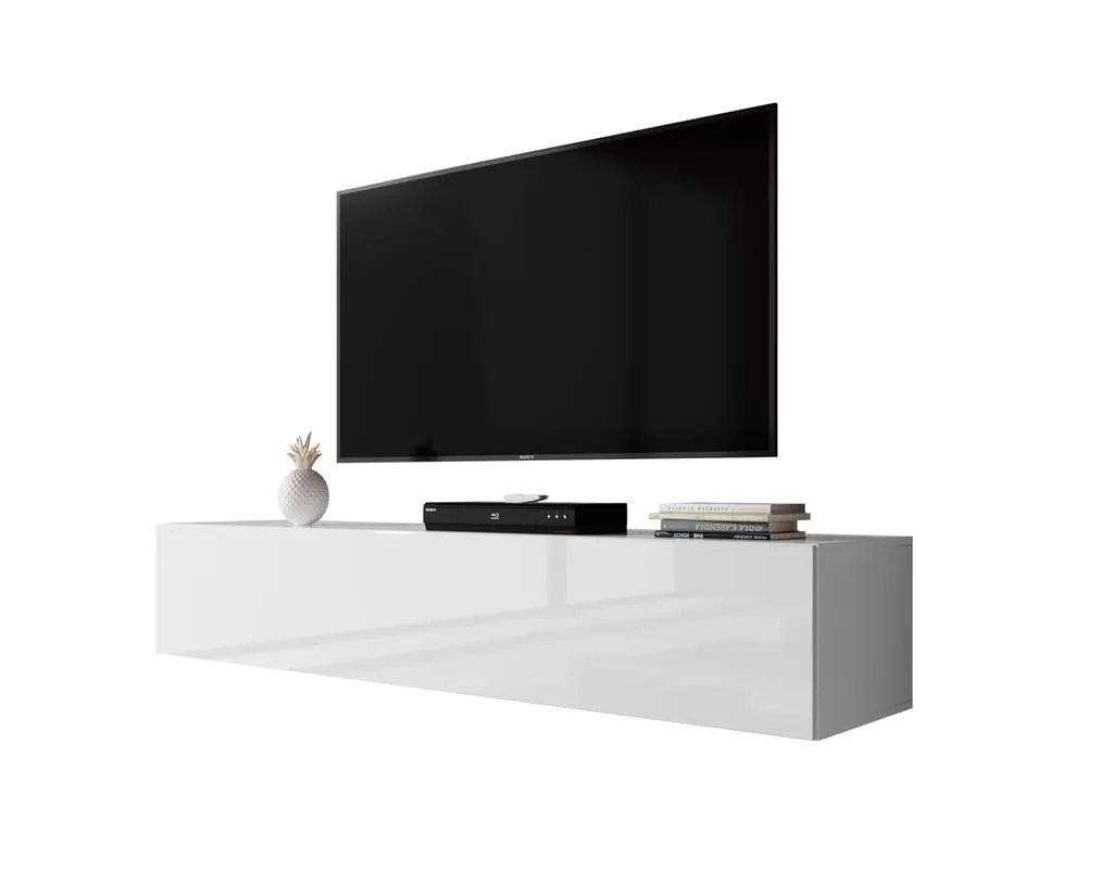 FURNIX TV Hängeboard ZIBO Lowboard TV-Schrank Modern 160 Cm Breit Weiß Glänzend – Bild 2