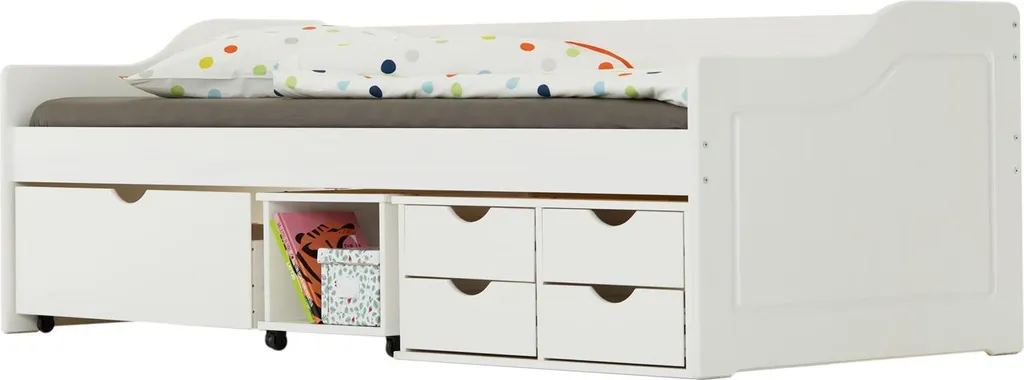 Funktionsbett Funktionsliege Kojenbett Kinderbett Jugendbett 90 X200 Kiefer Weiß – Bild 5