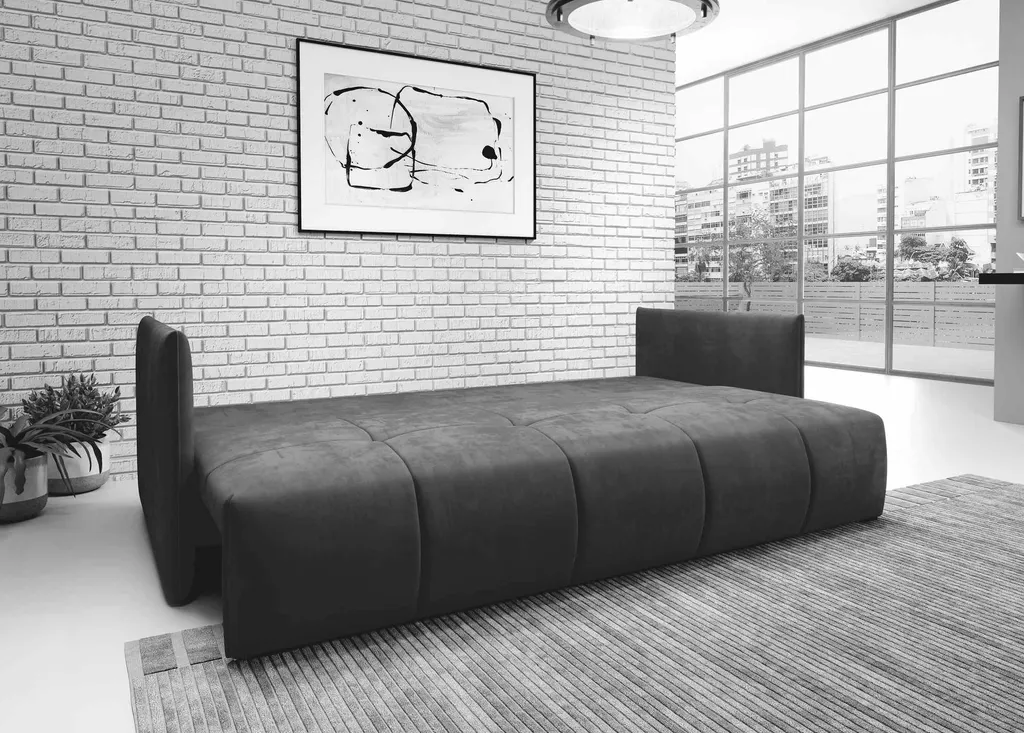 FURNIX ASVIL 3-Sitzer Schlafsofa Sofa Couch Mit Schlaffunktion, Bettkasten Und Kissen Pflegeleichter Stoff Modern GRAU FONCÉ EN25 – Bild 2