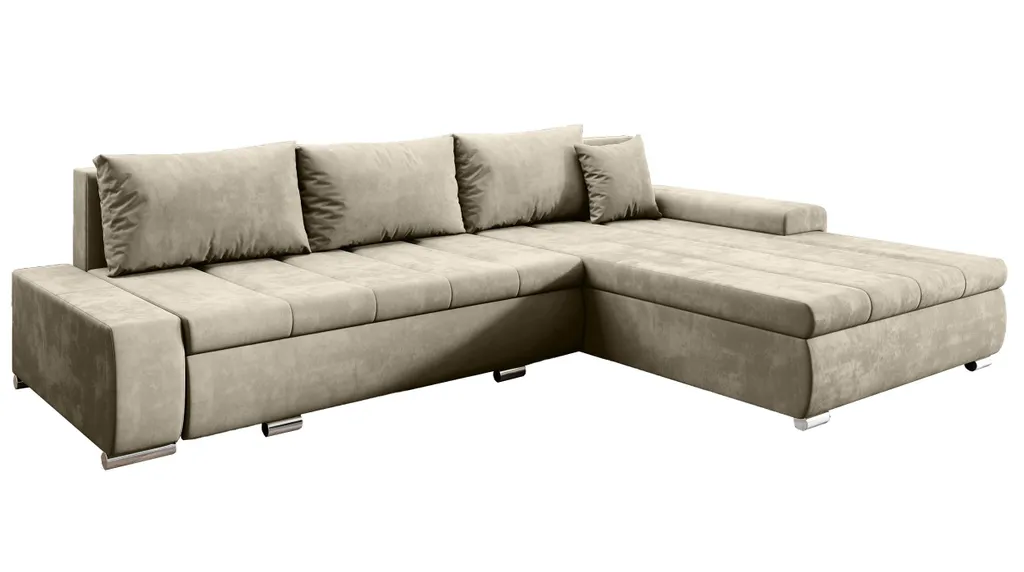 FURNIX Ecksofa TOMMASO Sofa Mit Schlaffunktion Bettkasten Und Kissen Couch Pflegeleichter Stoff GOLD BEIGE L-Form MH 04 – Bild 2