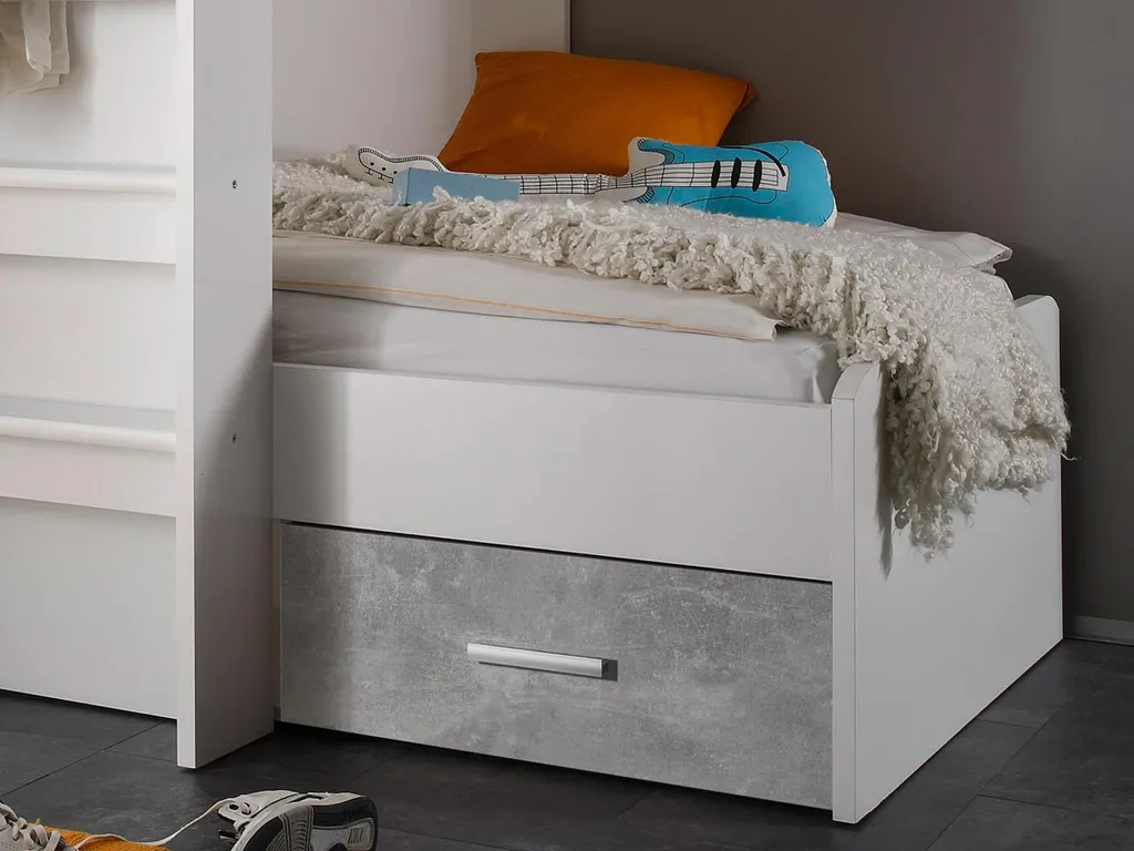 Etagenbett Kinderbett Hochbett Stockbett Funktionsbett Jugendbett Bett "Mimi I" Weiß / Beton – Bild 2