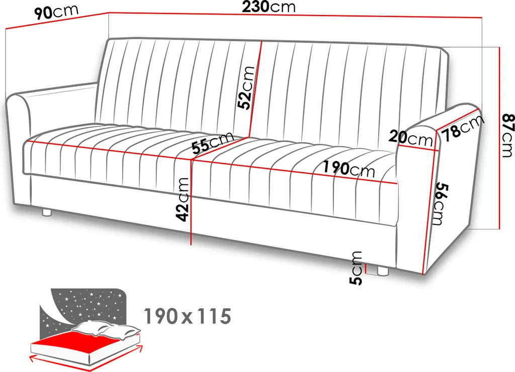 Mirjan24 Schlafsofa Molly, Stilvoll Polstersofa Mit Bettkasten Und Schlaffunktion, Wohnzimmer Möbel (Farbe: Kronos 22) – Bild 8