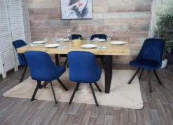 6er-Set Esszimmerstuhl HWC-K25, Küchenstuhl Lehnstuhl Polsterstuhl, Metall Samt Blau