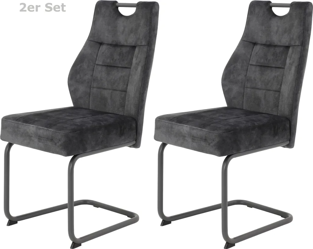 2er Set Esszimmerstuhl Linda - Samtvelour Vintage Anthrazit - Metallgestell Rundrohr Pulverbeschichtung Grau - 140kg Belastbar