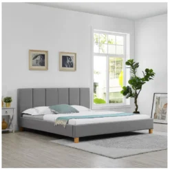 Polsterbett JASON Bettgestell 180x200 Cm Doppelbett Designbett Inklusive Lattenrost Textilbezug In Grau