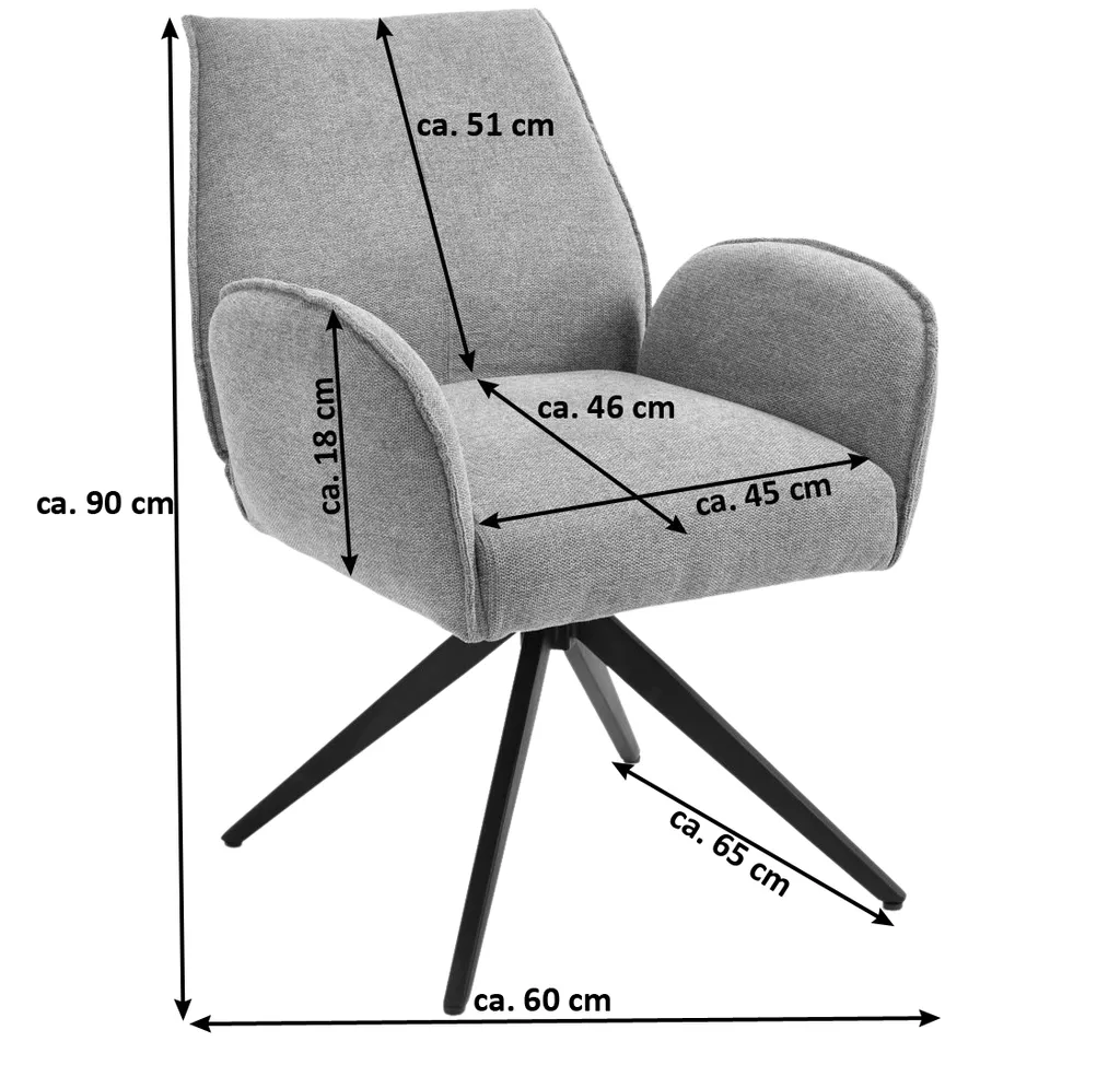 Esszimmerstuhl Drehstuhl Mit Armlehnen Latte Schwarz MIMA – Bild 2