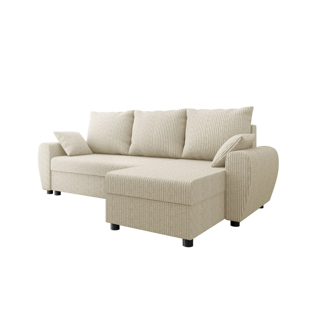 Mirjan24 Ecksofa Ewasy Cord, Eckcouch, Couch Mit Bettkasten Und Schlaffunktion, Stilvoll Wohnzimmer (Farbe: Poso 100)