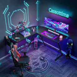 Xergonomic Gaming Schreibtisch - Eckschreibtisch - Spieltisch - Schreibtisch - Schönes Design - Schwarz
