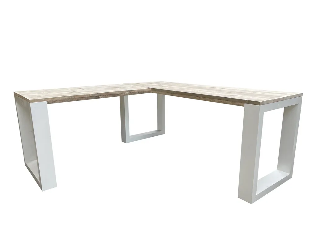 Wood4you - Eckschreibtisch - New Orleans Gerüstholz 200/130Lx70Tx75H Weiß