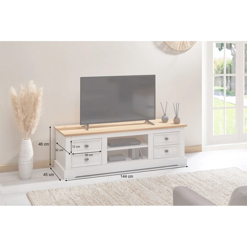 TV-Lowboard KENT, Schöner Fernsehschrank Aus Kiefer Massiv In Grau/braun, Praktisches Hifi-Möbel Mit 4 Schubladen, Attraktives Sideboard Mit Zwei Nischen – Bild 10