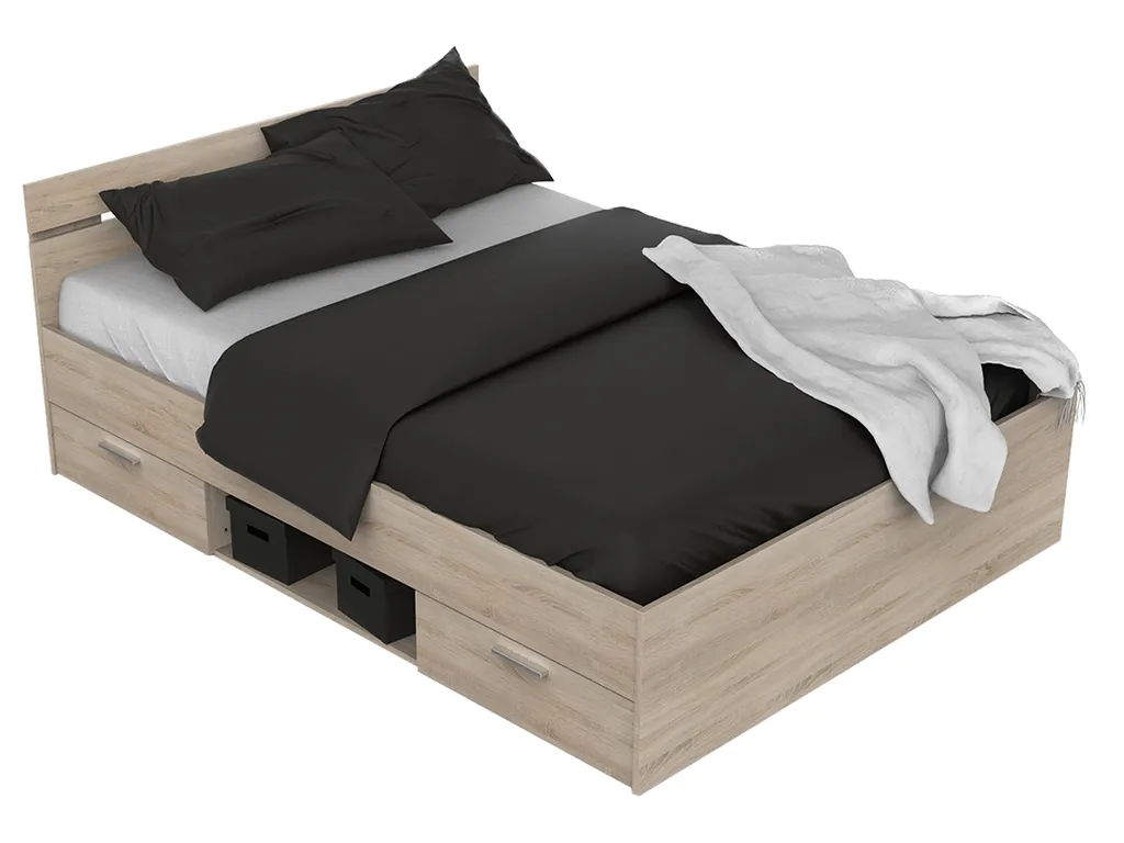 Kompaktbett Doppelbett Bettgestell Bett Bettrahmen Funktionsbett "Lorenzo I" Sonoma-Eiche – Bild 3