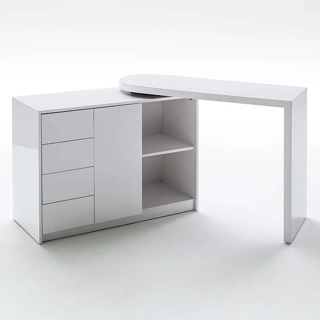 Schreibtisch Und Regal Mit Drehfunktion Hochglanz Weiß MATT