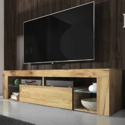 Selsey TV-Schrank BIANKO TV-Lowboard In Holz-Optik Lancaster Eiche Mit LED-Beleuchtung Stehend 140cm