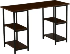 SVITA Studio Bürotisch Mit Regal Nussbaum-Optik Schwarze Metall-Beine Schreibtisch Computertisch Arbeitstisch PC Tisch