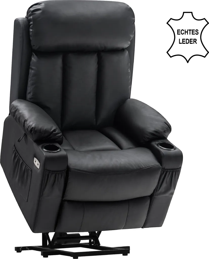 MCombo Elektrische Aufstehhilfe Fernsehsessel Relaxsessel Echtleder 7190BK – Bild 4