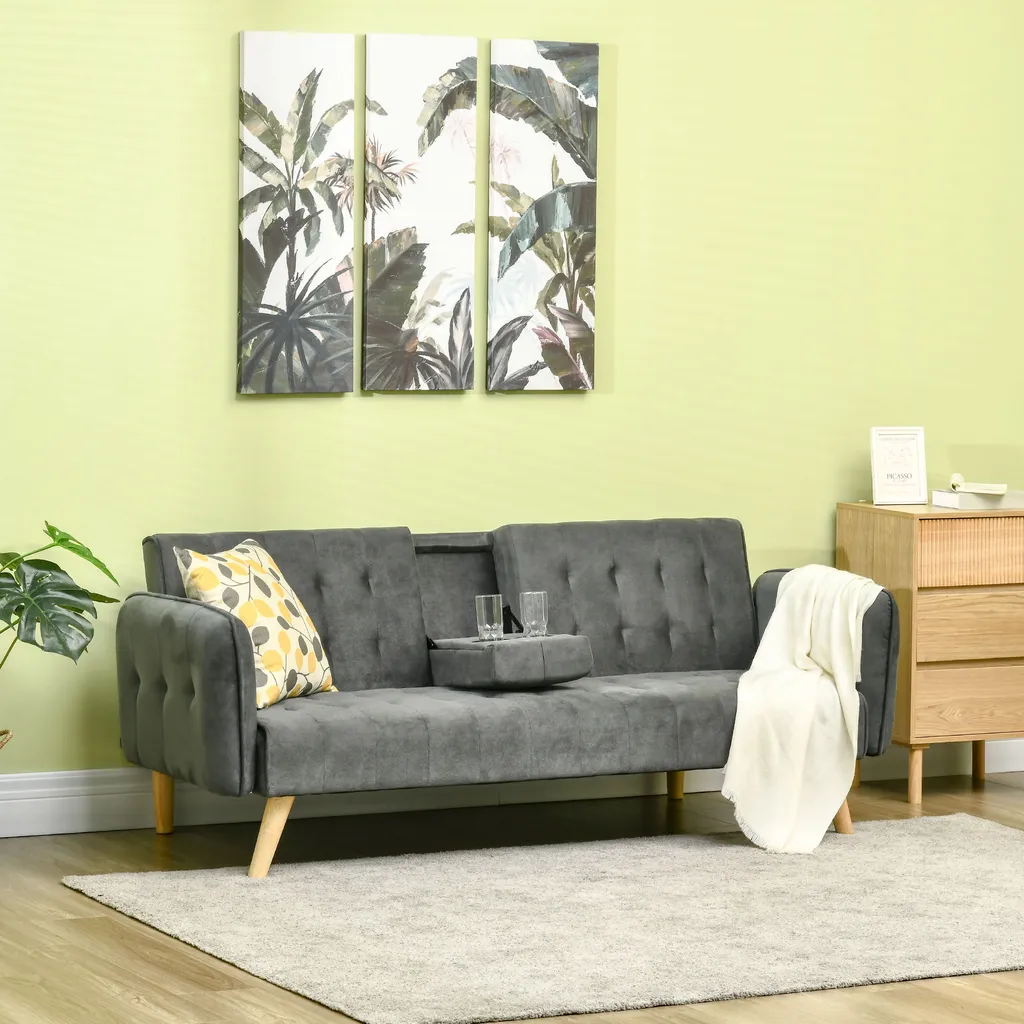 HOMCOM 2-1 Design Schlafsofa Klappsofa 3-Sitzer Stoffsofa Chaiselongue Bettsofa Sofagarnitur Verstellbarer Winkel Dunkelgrau 183 X 87 X 75 Cm – Bild 2