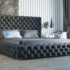 GRAINGOLD Glamour Polsterbett 180x200 Cm Heaven - Chesterfield Bett Mit Lattenrost - Groß Bettkasten, Velourstoff - Schwarz (Monolith 95)