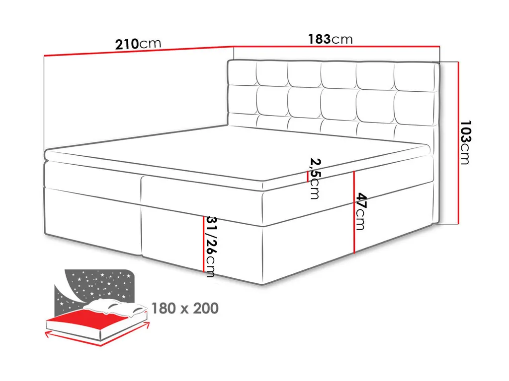 Mirjan24 Boxspringbett Luanda, Doppelbett Mit Zwei Bettkästen Und Matratze, Ehebett (Farbe: Soft 017, Größe: 180x200 Cm) – Bild 8