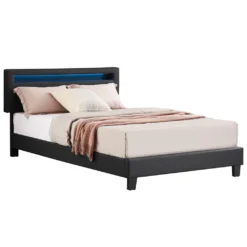 Polsterbett CARIBO 120x200 Cm, Bett Mit Kunstleder In Schwarz Und LED Beleuchtung, Verschiedene Farben, Kunstleder, Modern, Skandinavisch, Bequemes Gepolstertes Bett