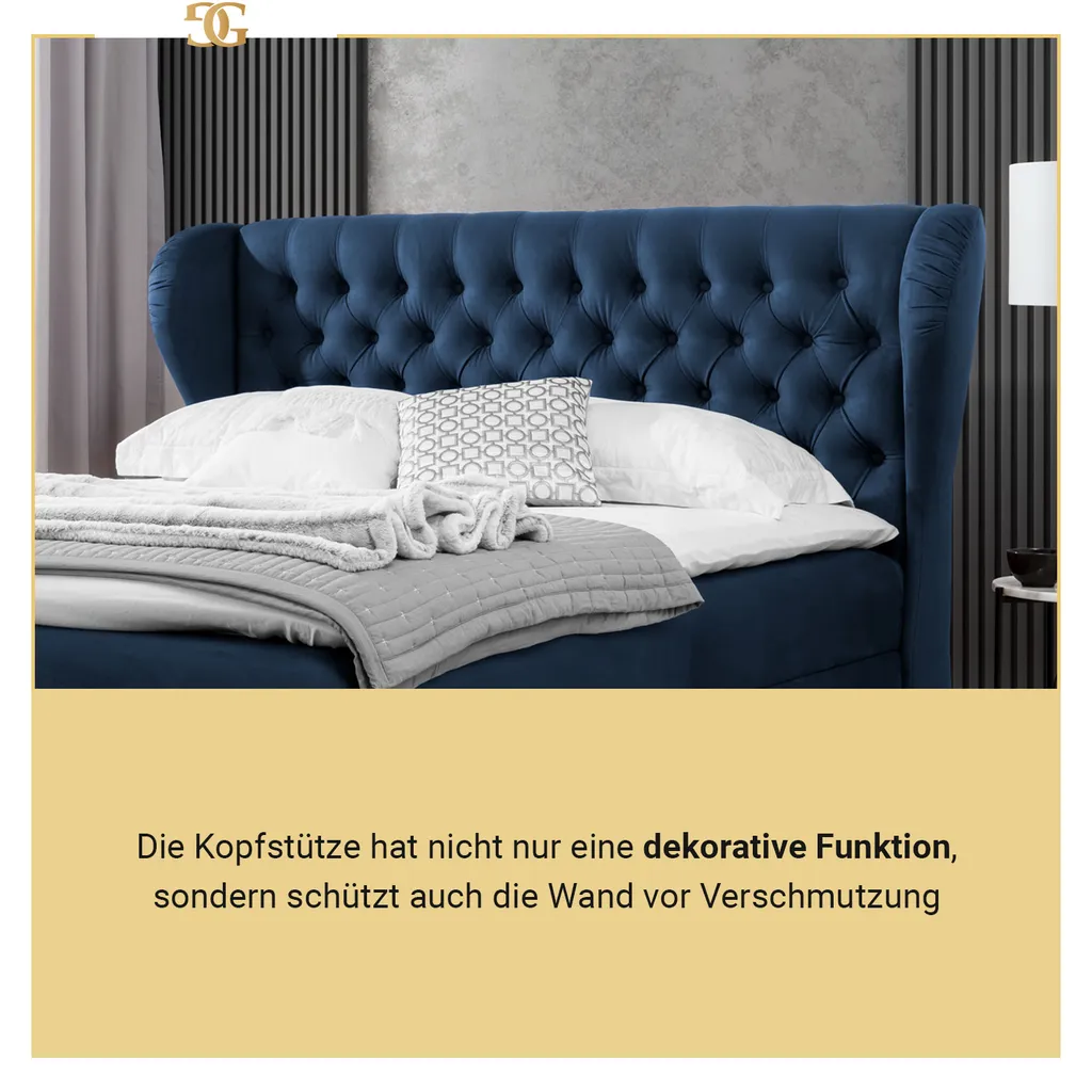 GRAINGOLD Doppelbett 180x200 Janke - Boxspringbett Mit Zwei Großen Bettkästen, Hauptmatratze Von Hochelastischer Schaum - Schlafzimmerbett - Dunkelblau (One Moment 78) – Bild 4