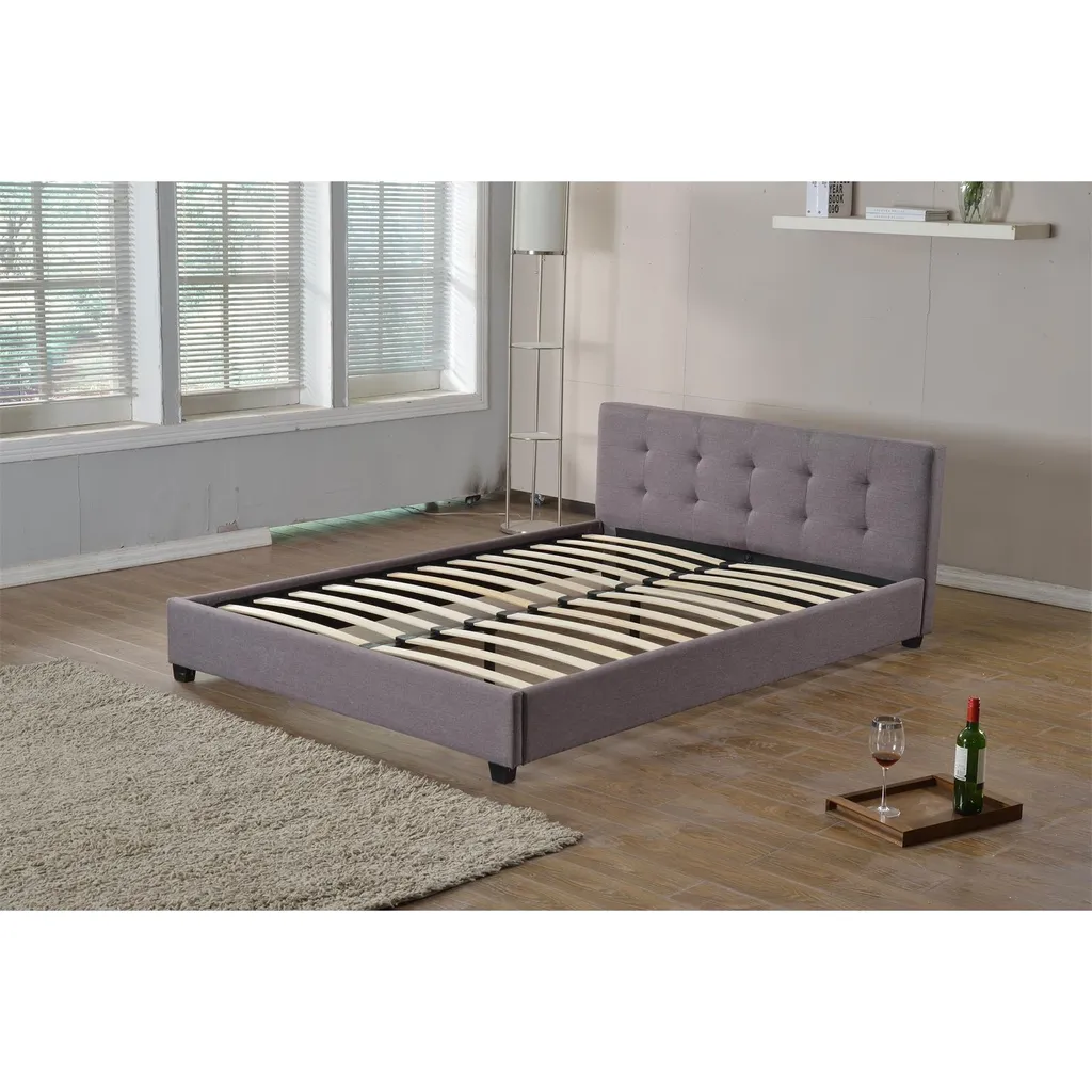 Polsterbett Doppelbett CLAIRE 140 X 200 Cm Anthrazit Grau, Inklusive Lattenrost, Mit Stoffbezug – Bild 2