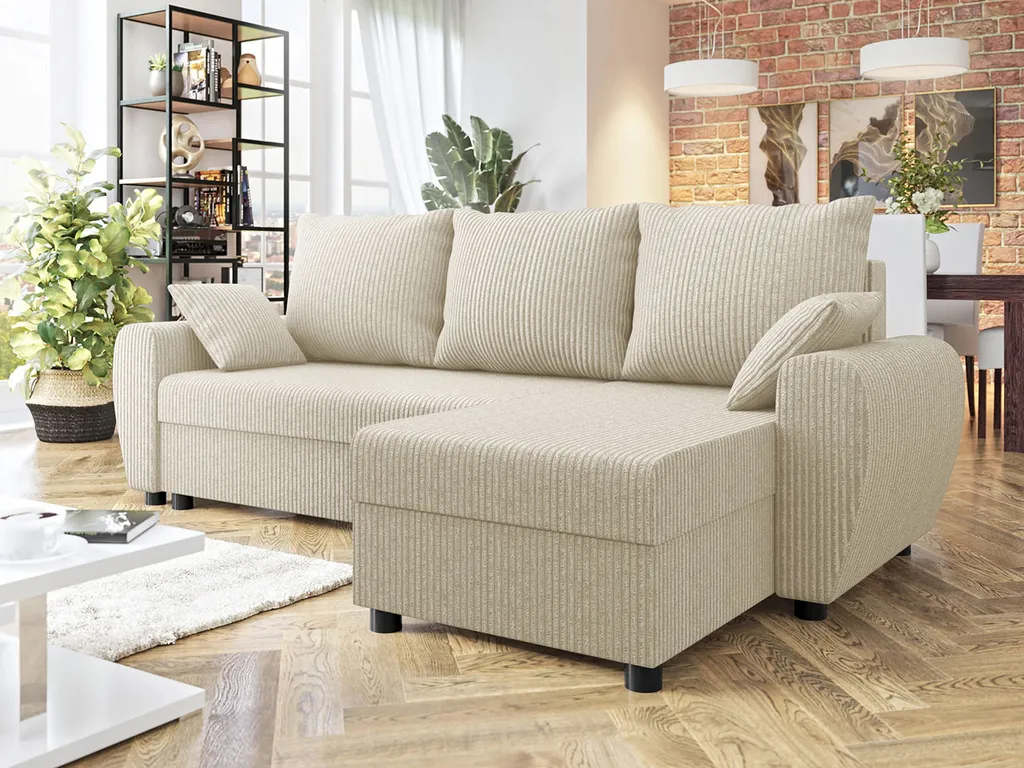 Mirjan24 Ecksofa Ewasy Cord, Eckcouch, Couch Mit Bettkasten Und Schlaffunktion, Stilvoll Wohnzimmer (Farbe: Poso 100) – Bild 3