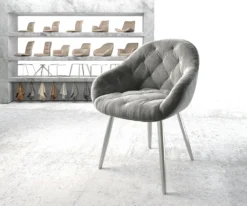 DELIFE Armlehnstuhl Gaio-Flex Samt Grau 4-fuß Konisch Edelstahl