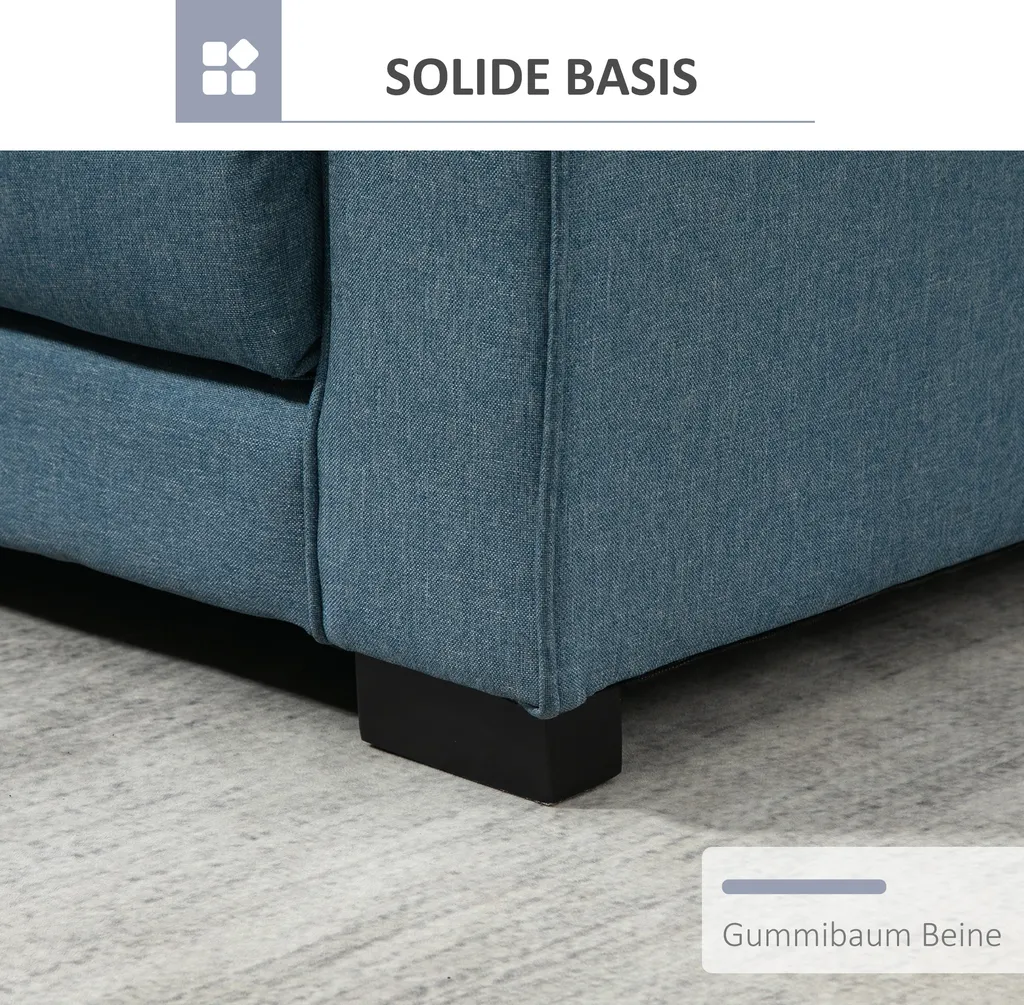 HOMCOM Schlafsofa Klappsofa 2-Sitzer Stoffsofa Bettsofa Sofa Mit Schlaffunktion Sofagarnitur Leinen-Touch Gummiholz Blau 147,5 X 75 X 85 Cm – Bild 7