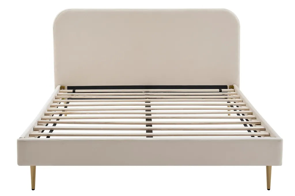 SalesFever Polsterbett Mit Samtbezug | 140 X 200 Cm | Inklusive Lattenrost | B 151,5 X T 214,5 X H 91 Cm | Beige – Goldfarben – Bild 4