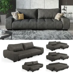 VitaliSpa Sofa Mit Schlaffunktion Anthrazit Grau 260 X 80 X 120 Cm PES
