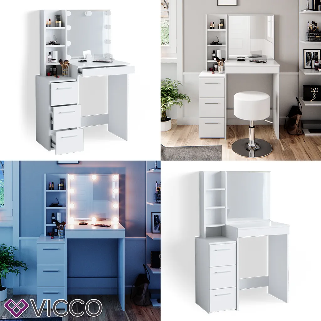 Vicco Schminktisch Frisiertisch Schminkkommode Meryl + LED-Beleuchtung Kommode – Bild 8