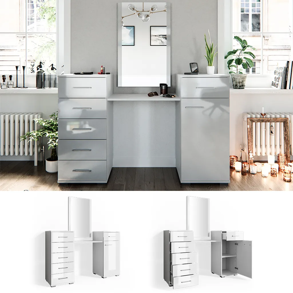Vicco Schminktisch Zoe Frisiertisch Frisierkommode Spiegel Weiß Hochglanz
