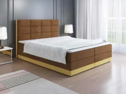 FURNIX Boxspringbett VOLANTIS 140x200 Bettkasten Topper AT3010+AT0543 Braun Gold